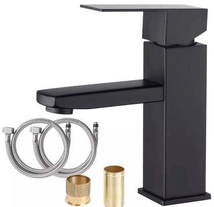 Torneira Preta Para Banheiro Misturador Quente e Frio Monocomando Via Flix Aço Inox Preto Brilhante