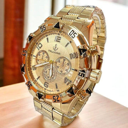 Kit Relógio Masculino Analógico Dourado. Acompanha Pulseira Em Aço e Silicone