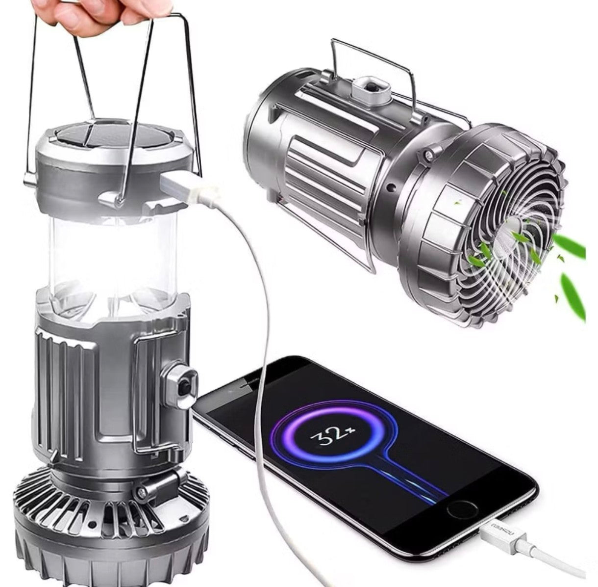 Lampião Lanterna Led Com Ventilador Usb e Energia Solar