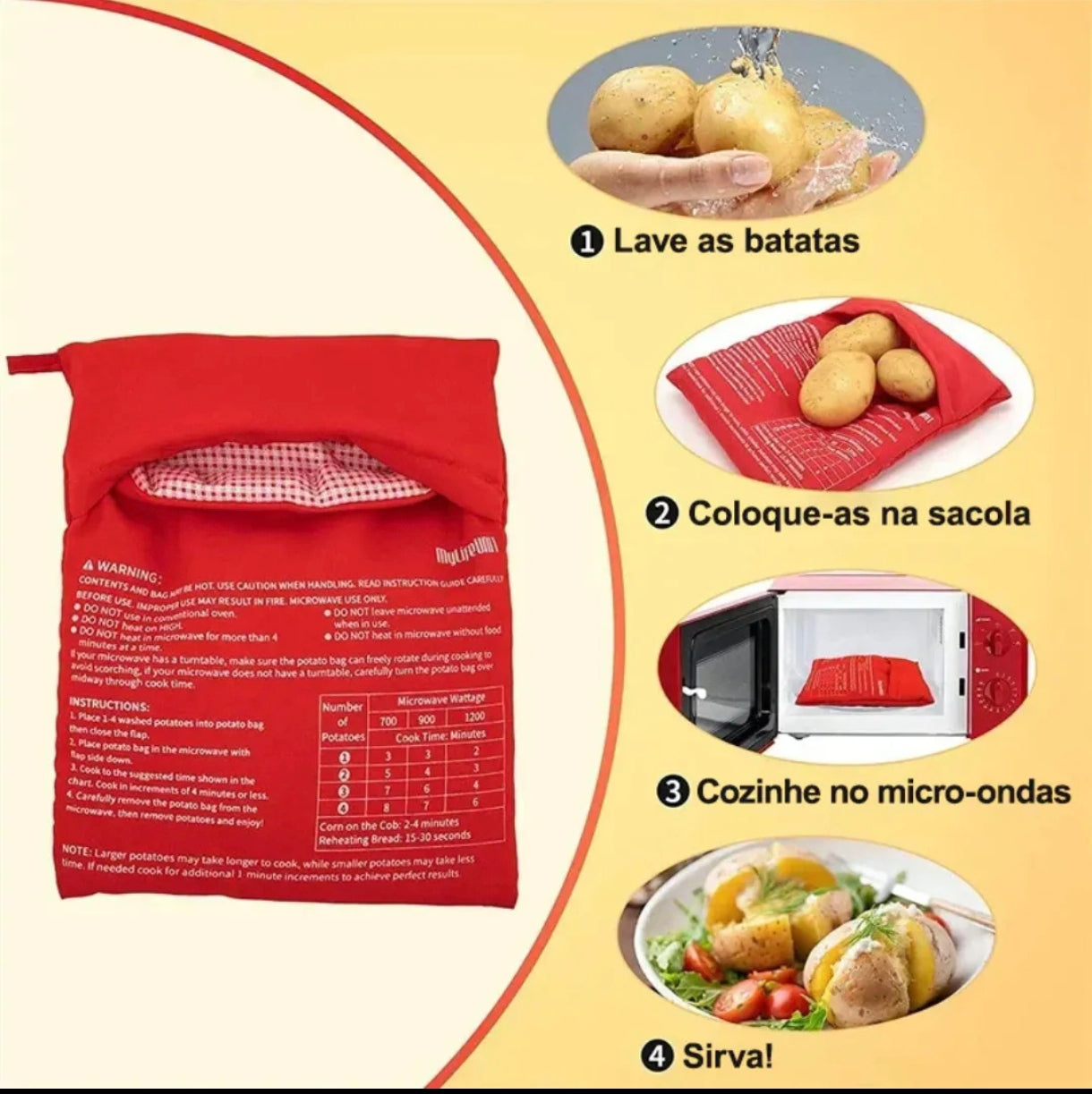 Saco Bolsa Assar Batatas e Legumes no Microondas Reutilizável