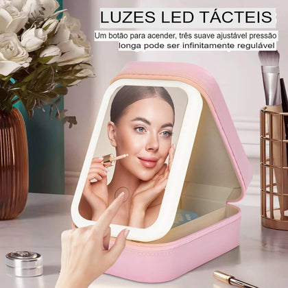 Espelho de Maquiagem Led Multifuncional Com 3 Cores de Iluminação.