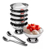 Conjunto 06 Tigelas para Sobremesa com Colher Aço Inox 12pçs.