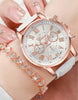 Relógio Quartz Feminino Kit 3 Pulseiras Couro Sintético. Cor Branco