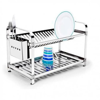 Escorredor de Pratos com Porta Talheres Em Inox Premium 16 Pratos
