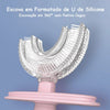 Escova de Dente Silicone Macio Infantil Em Forma de U 360 Graus  2 Anos a 12 Anos. Rosa