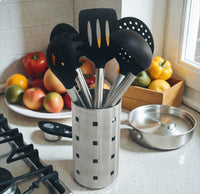 Jogo de Utensílios Em Silicone Preto C/ Suporte Inox 5 Pç