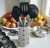 Jogo de Utensílios Em Silicone Preto C/ Suporte Inox 5 Pç