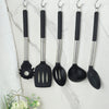 Jogo de Utensílios Em Silicone Preto C/ Suporte Inox 5 Pç