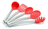 Jogo de Utensílios Em Silicone Vermelho C/ Suporte Inox 5 Pç