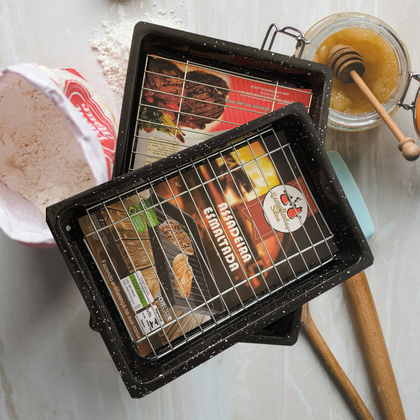 Kit 2 assadeira Retangular Esmaltada Com Grill -  Pequena 31 X 20,7 Cm / Grande 26,5 X 38x5cm