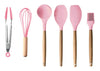 Jogo de Utensílios de Silicone Com Cabo de Madeira - 7 Peças (rosa)