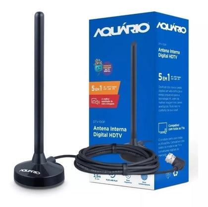 Antena Digital Aquário 5 Em 1 Vhf Uhf Fm Hdtv 4k - Dtv100g