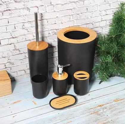 Conjunto Para Banheiro Bambu 6 Peças Completo. Preto