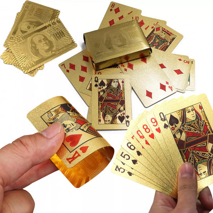 Kit  2 Jogos Baralho Dourado Resistente À Água e Anti-rasgo – Luxo e Durabilidade Em Cada Carta!
