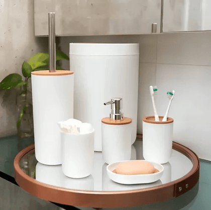 Conjunto Para Banheiro Bambu 6 Peças Completo.