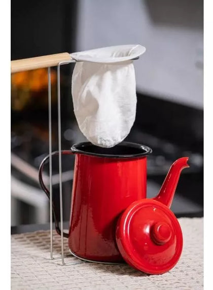 Bule Tradicional com Coador Vermelho Esmaltado - 1.5L