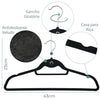 Kit 10 Cabides de Veludo Slim Ultrafinos Antideslizantes - Preto