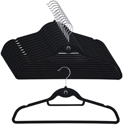 Kit 10 Cabides de Veludo Slim Ultrafinos Antideslizantes - Preto