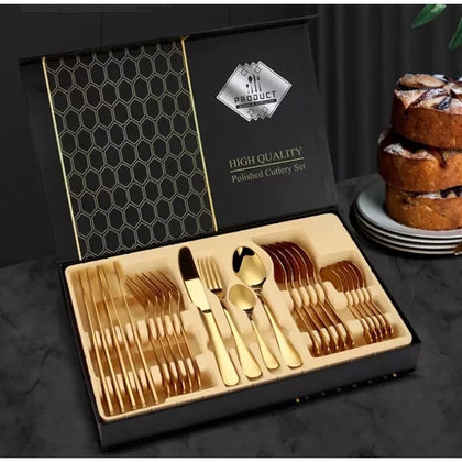 Talheres premium Kit  24 Peças Em Aço Inox  Luxo. Dourado
