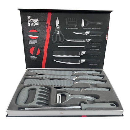 Kit Churrasco 4 Peças Com Estojo Aço Inox Churrasco e Cozinha