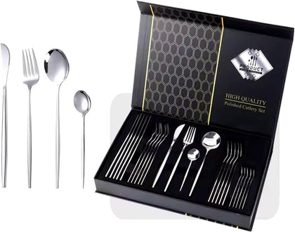Talheres Premium Kit 24 Peças Em Aço Inox  Luxo. Prata