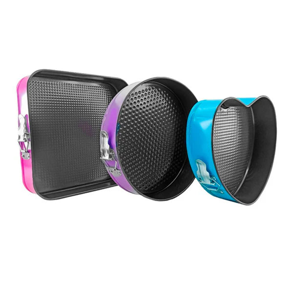 Conjunto de Formas Para Bolo Com Fundo Removível – Coração, Redondo e Quadrado.