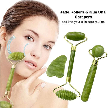 Conjunto de Pedras de Jade Para Cuidados Com a Pele Facial Anti-envelhecimento Rosto Olho Pescoço Beleza Rolo Massageador