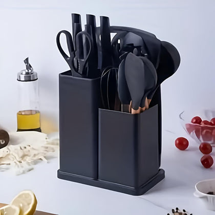 Kit Completo de Utensílios de Cozinha de Silicone e Bambu - 19 Peças