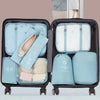 Kit Organizador Mala Viagem Bolsa 7 Peças Impermeável Necessaire. Azul claro / bege.