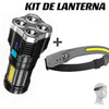 Kit de Lanterna Tática Recarregável + Lanterna de Cabeça Led Corpo Motion Camping Torch Light Lamp Com Usb