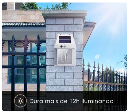Luminária Arandela Solar de Parede Branca Sensor Presença.