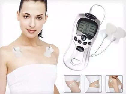 Aparelho  Digital Massageador Eletrochoque Cor Branco 110V/220V  Com 4 Eletrodos. Simples e prático de usar.