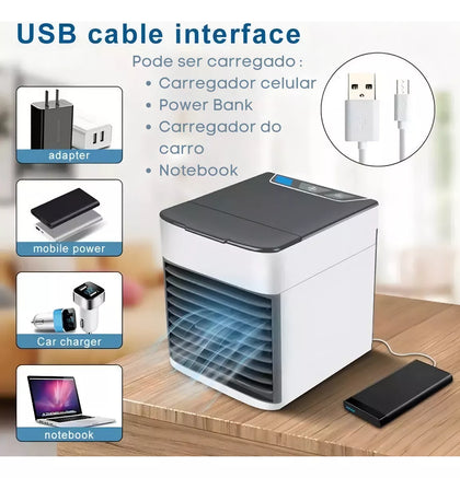 Mini Ar-condicionado Portátil Usb 3 Em 1 – Climatizador e Umidificador Com 3 Níveis de Velocidade
