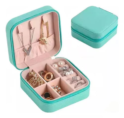 Mini Porta Joias com Divisórias Forrado - Rosa Claro e Azul.