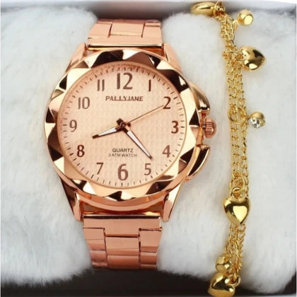 Relógio Feminino Dourado  Cor  Rose Original Resistente a Água + Pulseira